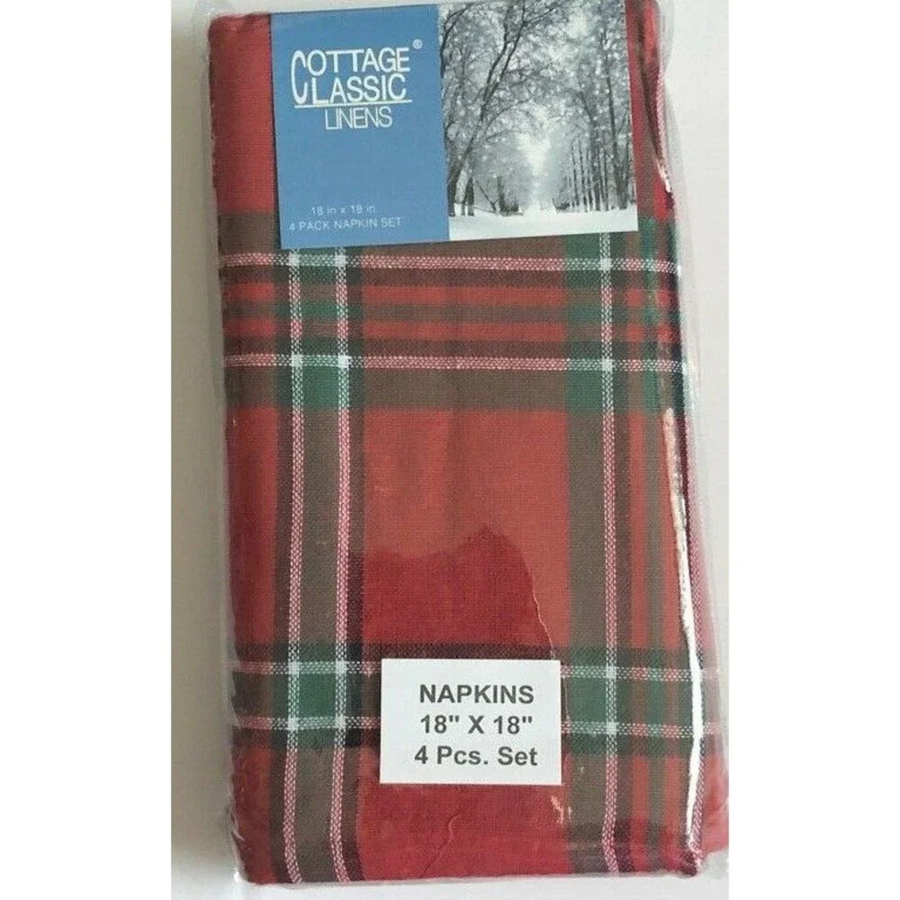 Christmas Red Plaid Fabric Napkins Country Cabin Lodge Cotton Set of 4 Journey